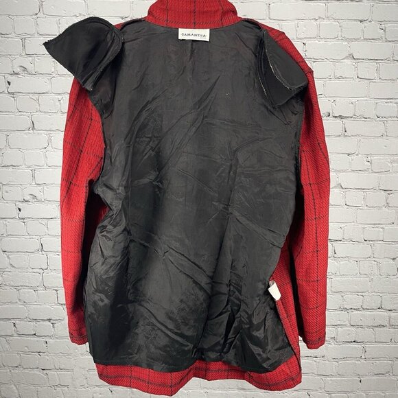 VTG Samantha USA Red Check One Button Lightweight Blazer Pockets Size 14 - Picture 10 of 10